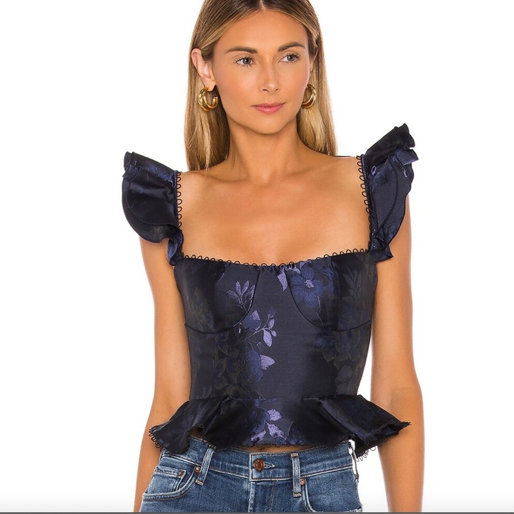 V. Chapman Navy Blue Floral Blouse